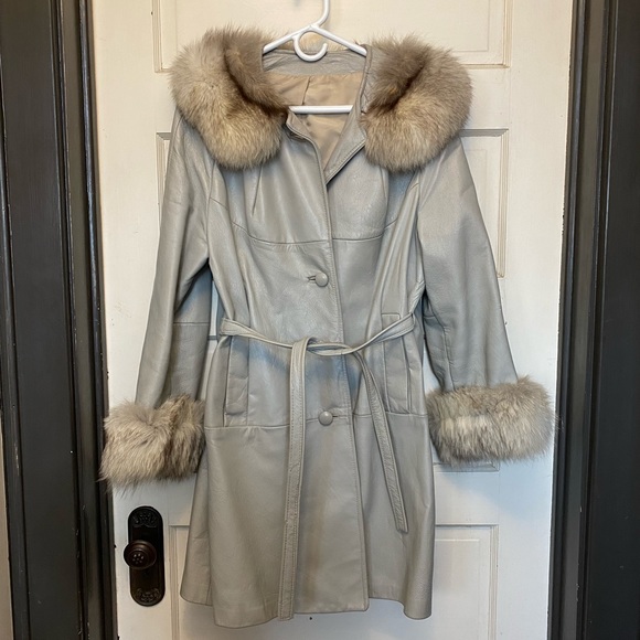 Leathercraft Jackets & Coats Vintage Grey Leathercraft Leather Tie Waist Mid Length Coat